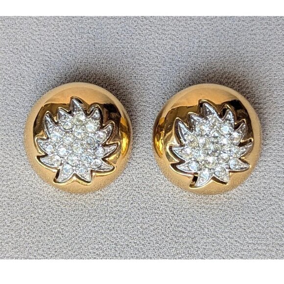 Vintage VENDOME Gold Tone Rhinestones Clip on Earrings - Picture 1 of 6